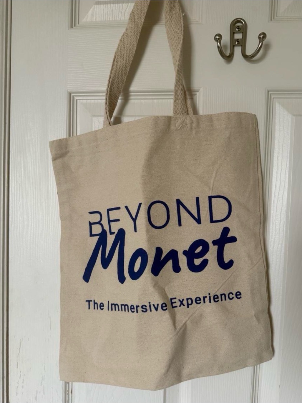 Beyond Monet Canvas Tote Bag In Natural With Navy Print
